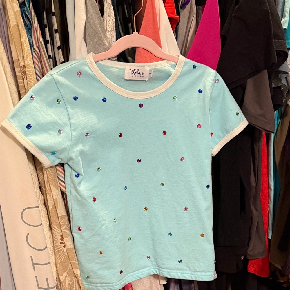 Lola + The Boys Light Blue Tee with Colorful Dots